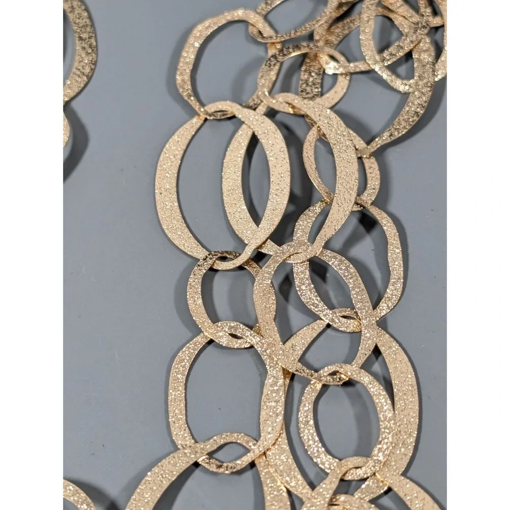 Gold Tone Textured Oval Chain Link Multi Strand Statement Necklace Lightweight 2